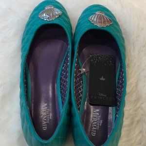 Disney The Little Mermaid Teal Quilted Seashell Flats Size 8